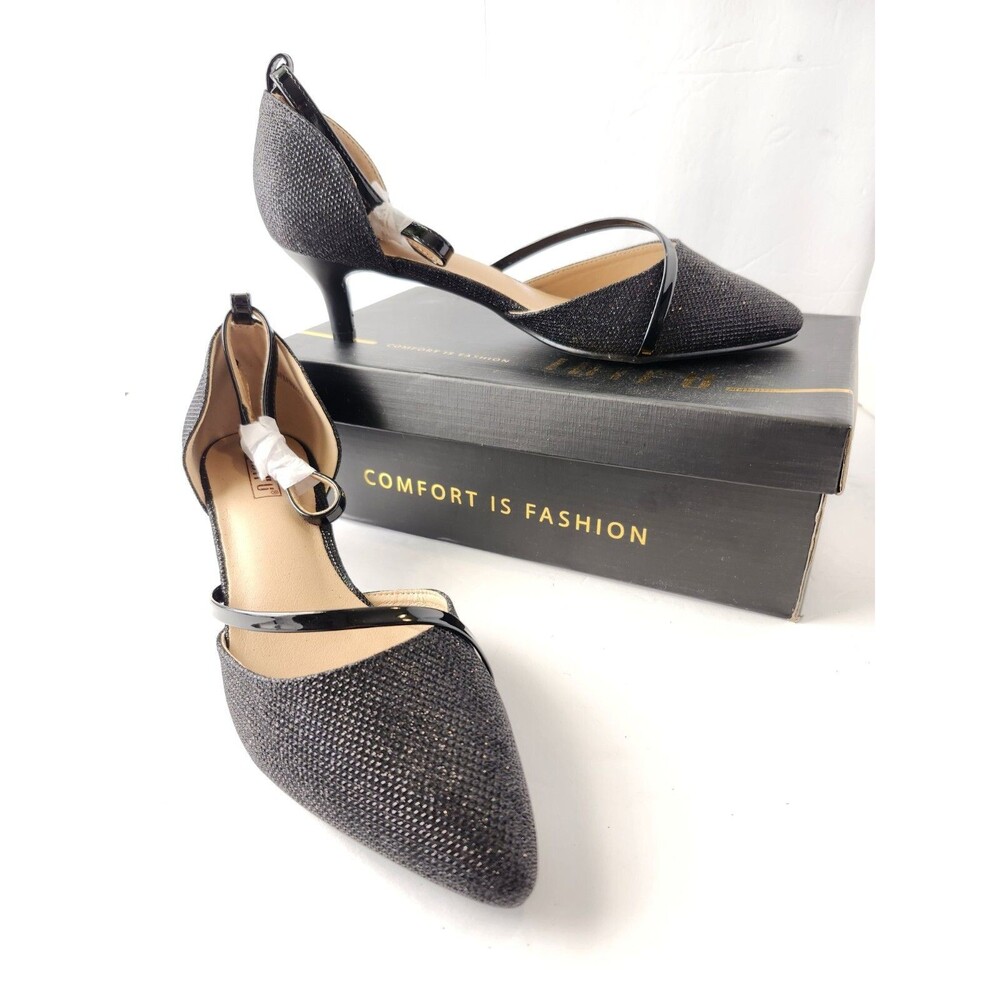 IDIFU Women's Low Pump Kitten Heel Ankle Strap Dress Shoes Black Size 9